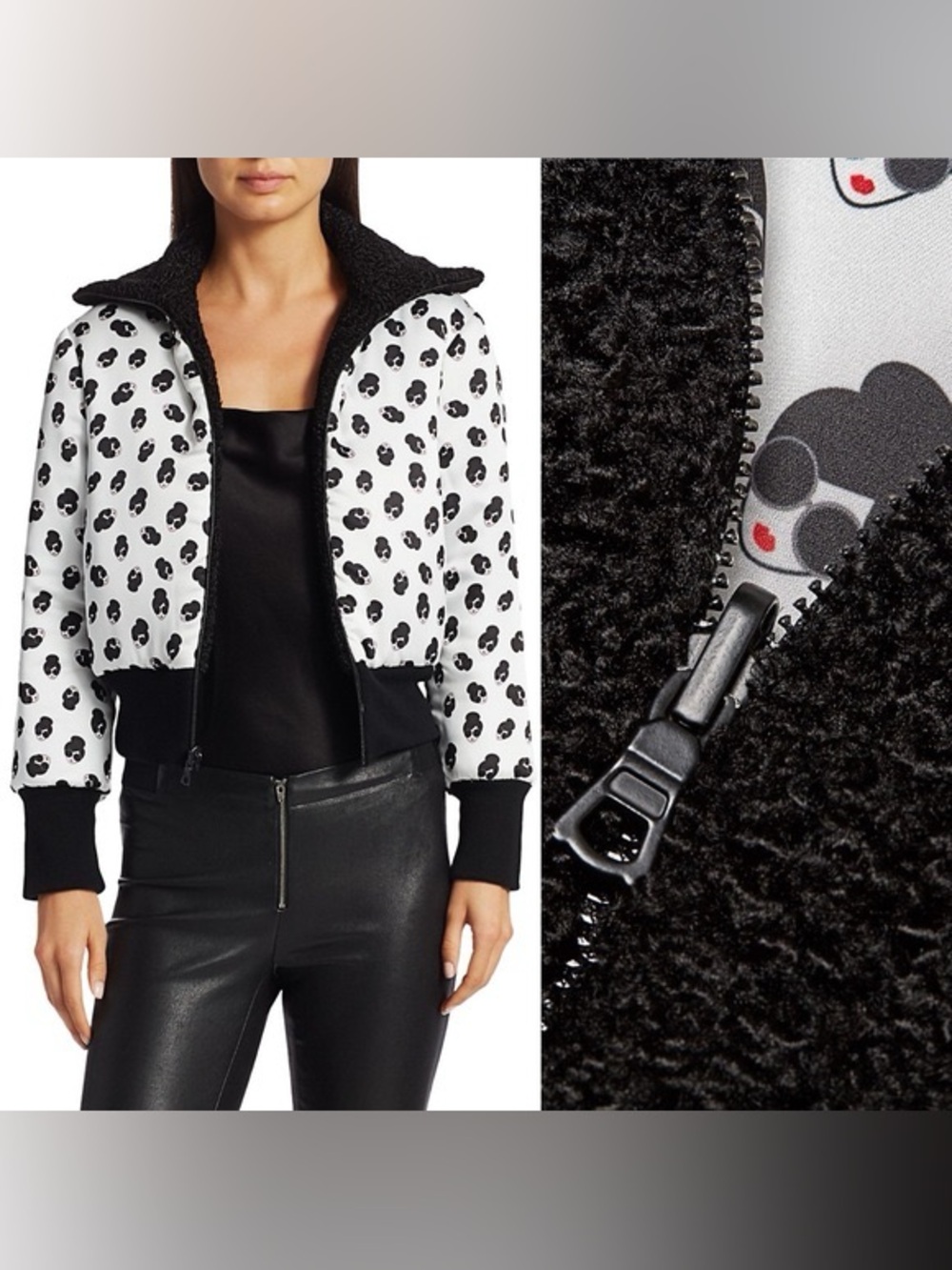 NWT Alice +Olivia Genova StaceFace Print Reversible Faux Fur Bomber Jacket XS - Picture 1 of 17